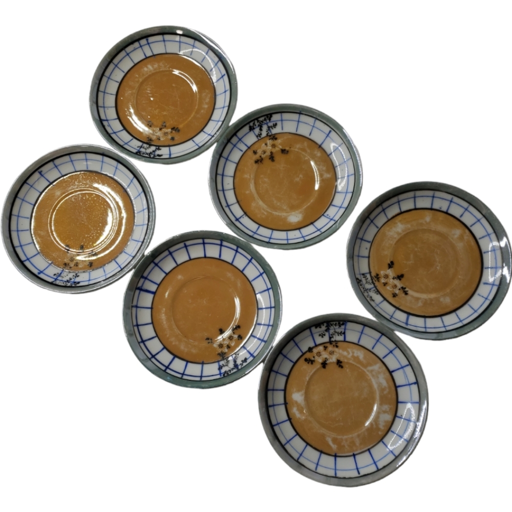 Vintage Replacements Glazed Geometric Floral Hand Painted Tea Saucers Japan MCM
